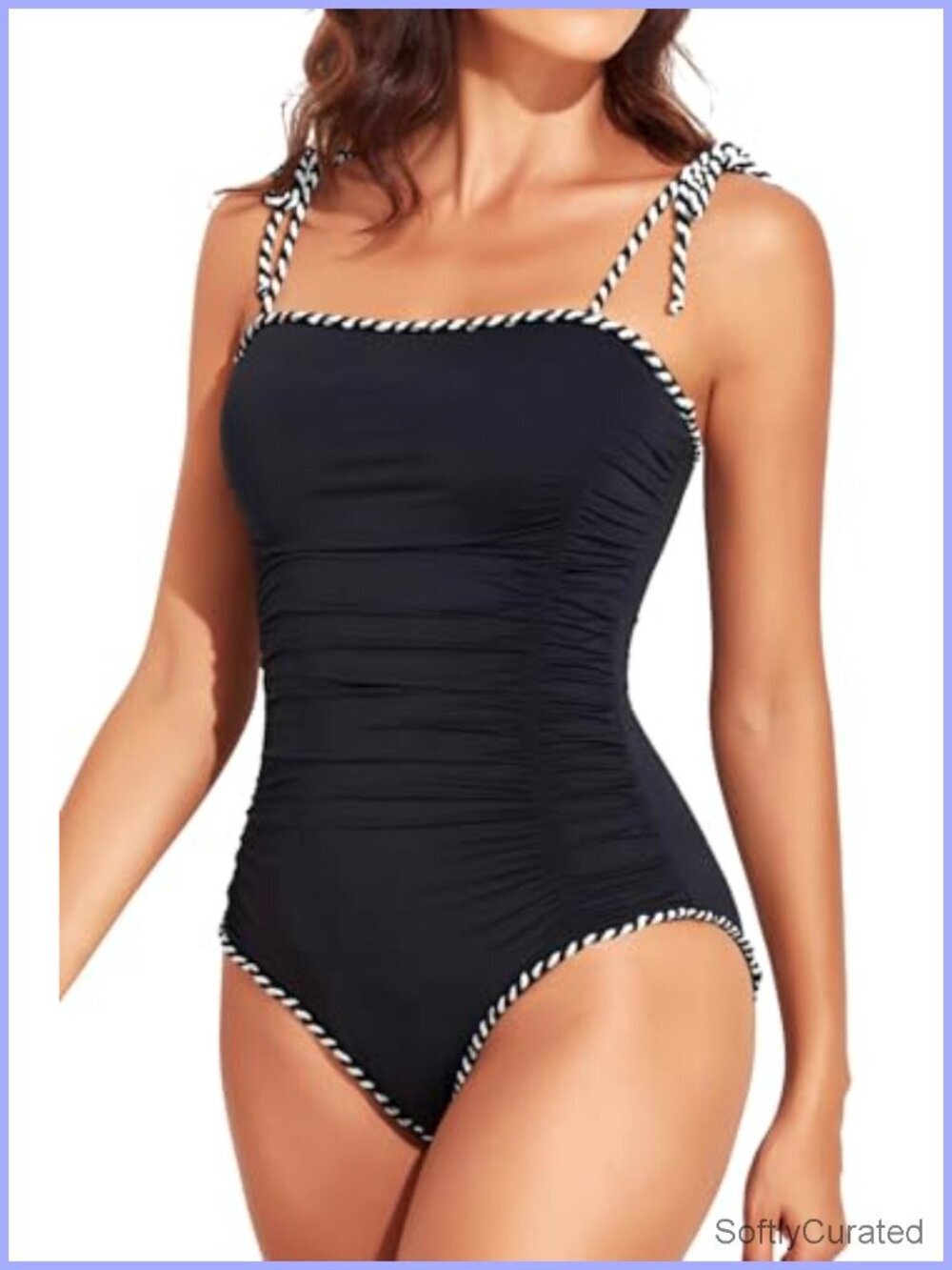 Women's Ruched Tummy Control One Piece Swimsuit with Adjustable Straps